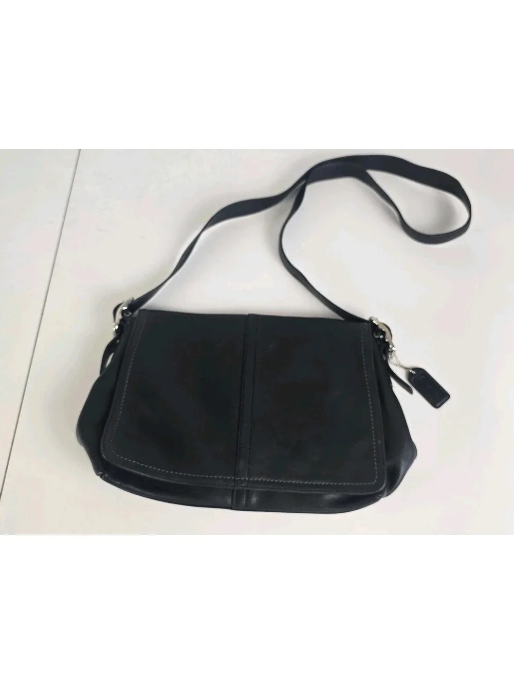 Coach F10204 black flap messenger shoulder bag Butter Soft Leather vintage y2k